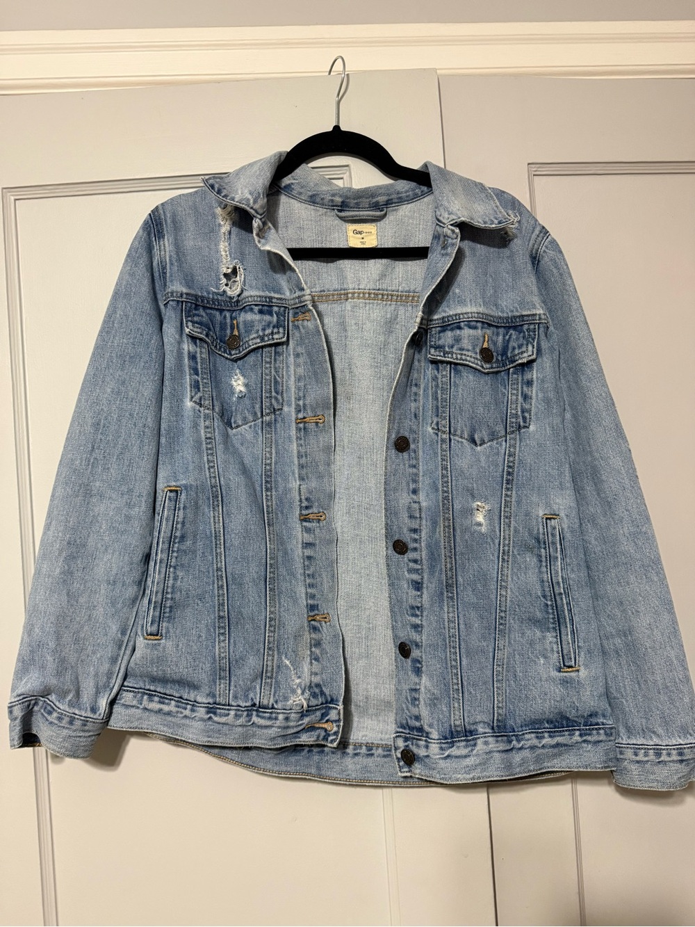 GAP Light Wash Distressed Denim Jacket